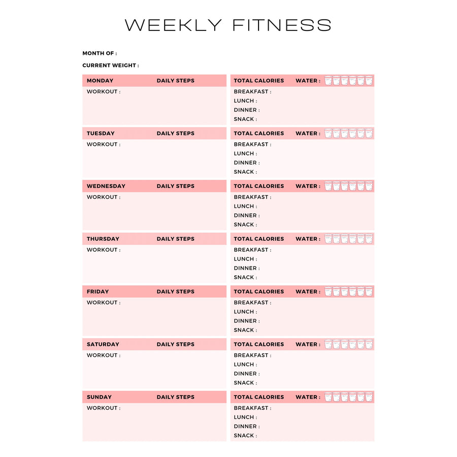 Workout planner Digital Download